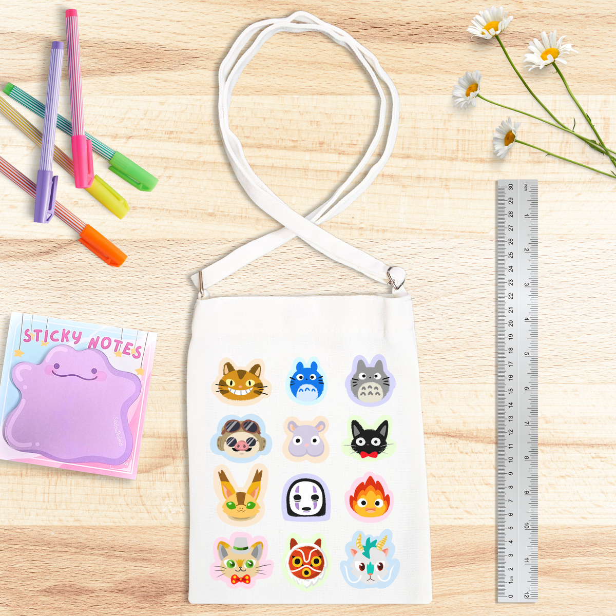 Ghibli Canvas Satchel with Snap Button - WHITE