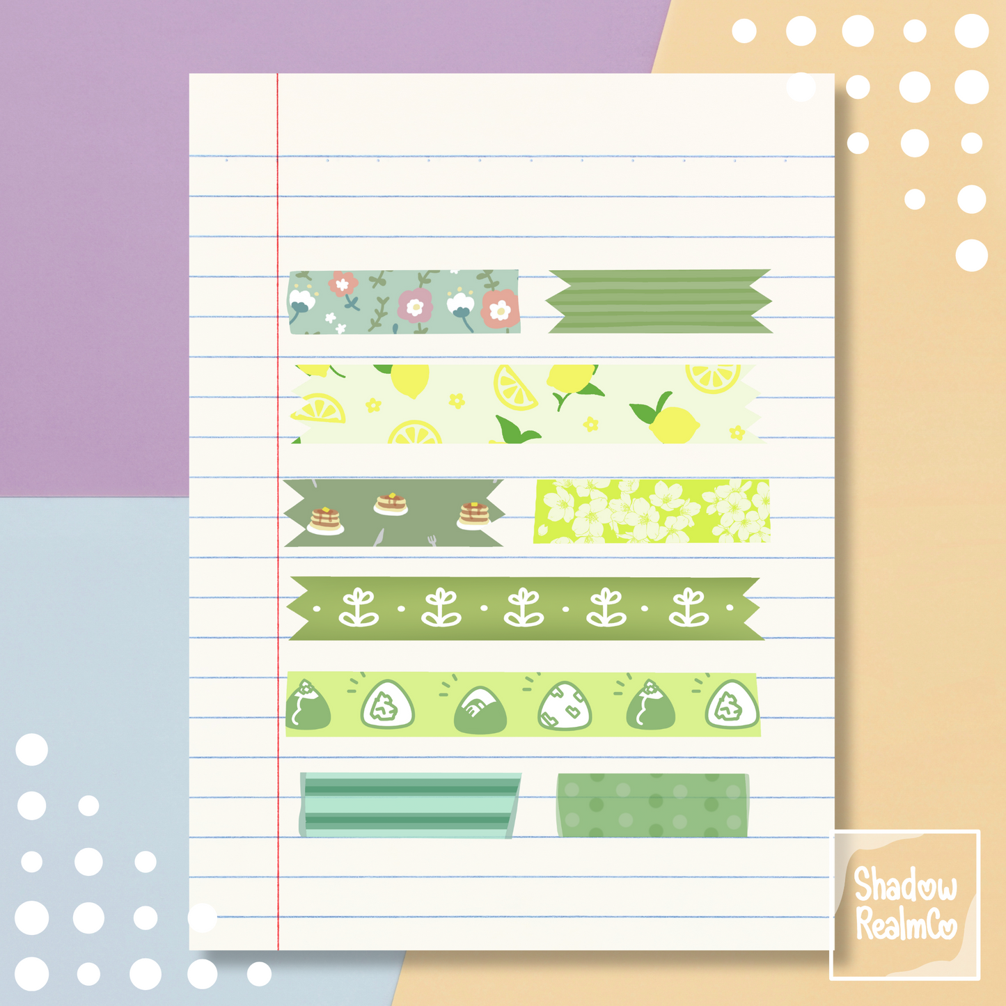 Green Washi Tapes | A6 Matte Sticker Sheet