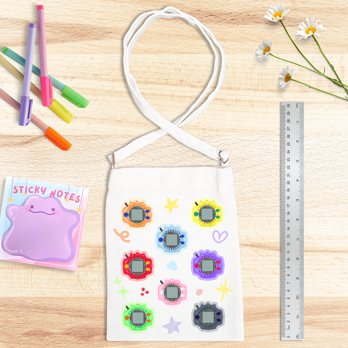 Digital Mon Canvas Satchel with Snap Button - WHITE