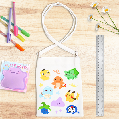 Pocket Mon Canvas Satchel with Snap Button - WHITE