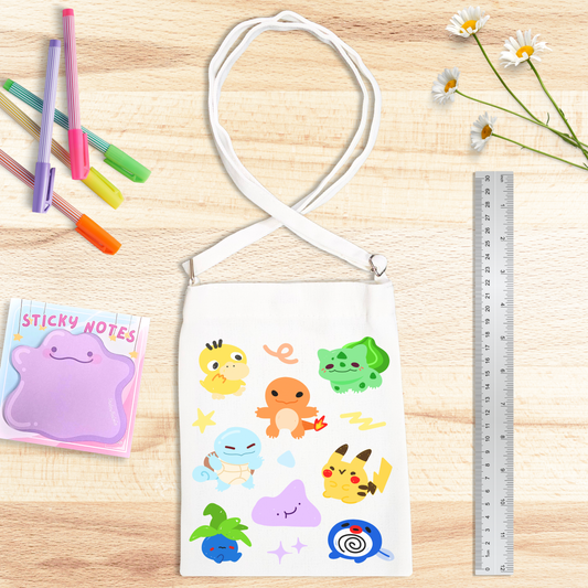 Pocket Mon Canvas Satchel with Snap Button - WHITE