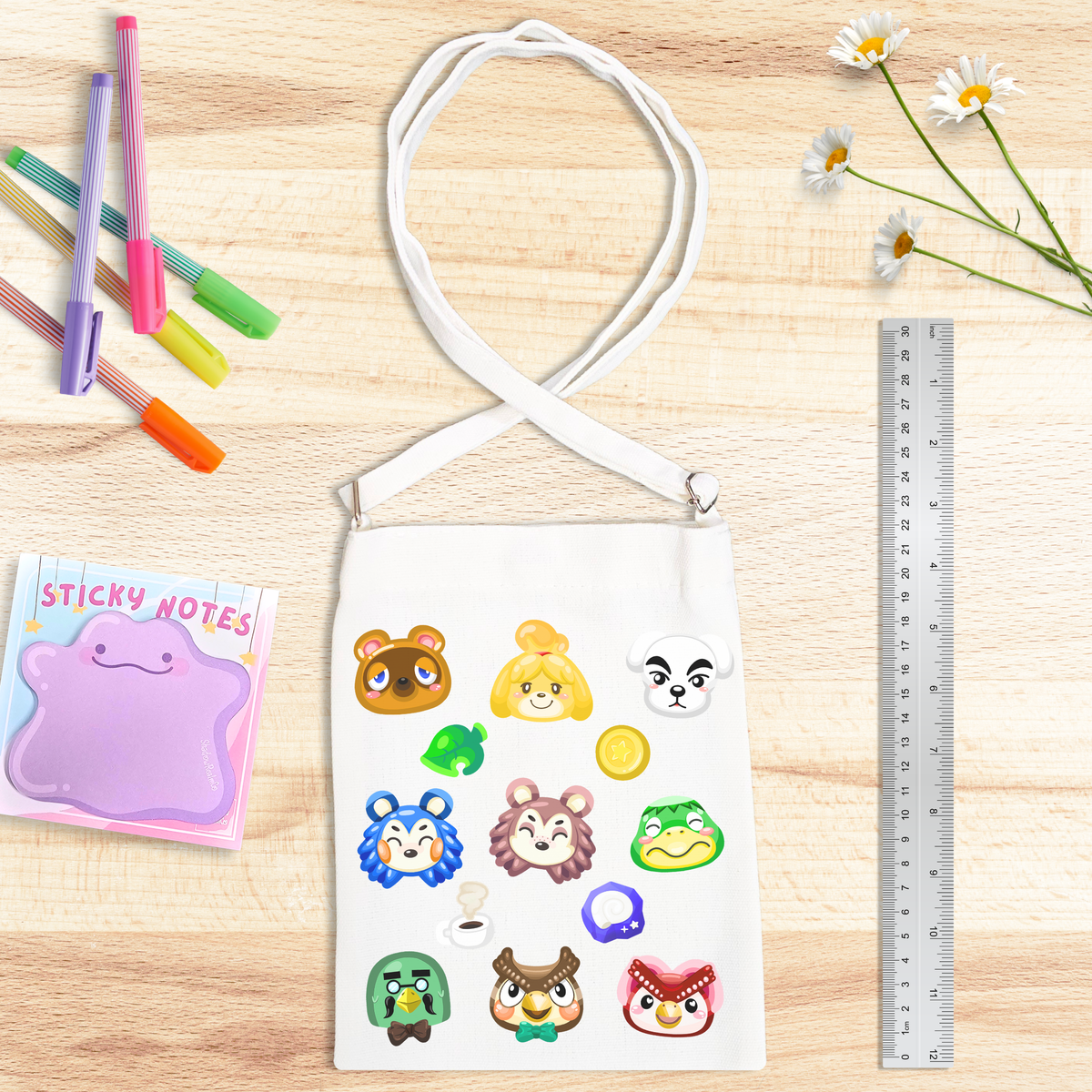 Animal Crossing Canvas Satchel with Snap Button - WHITE