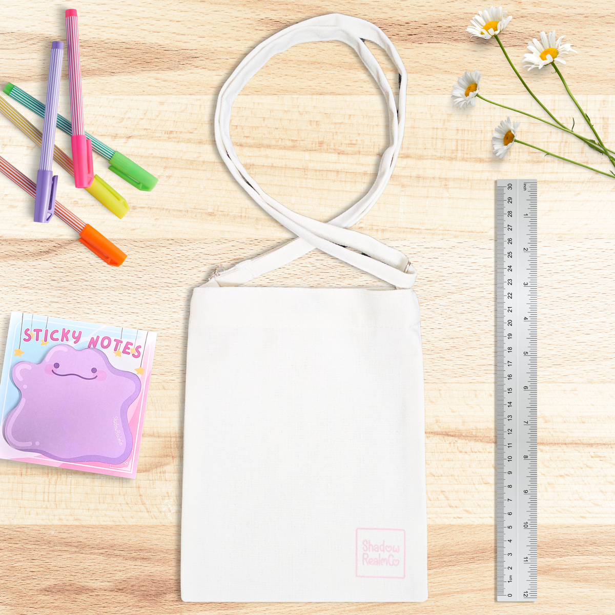 Pocket Mon Canvas Satchel with Snap Button - WHITE