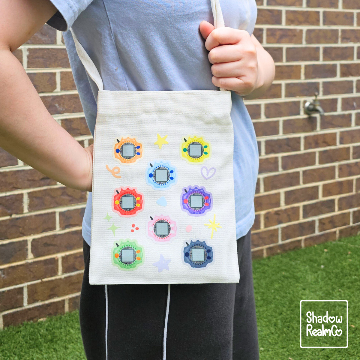 Digital Mon Canvas Satchel with Snap Button - WHITE
