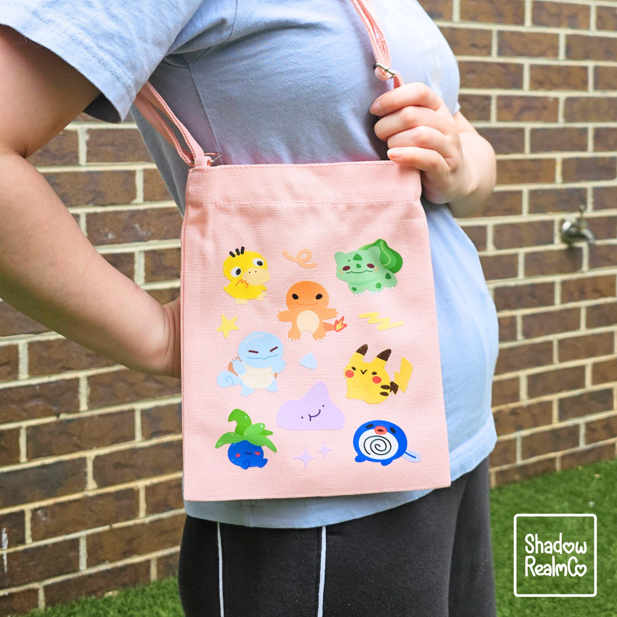 Pocket Mon Canvas Satchel with Snap Button - PINK