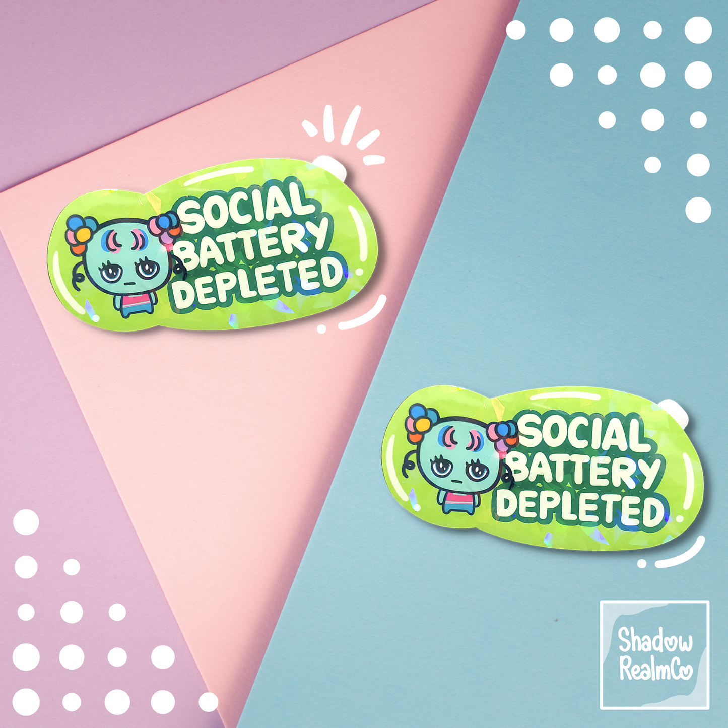 Social Battery Depleted Holographic Sticker