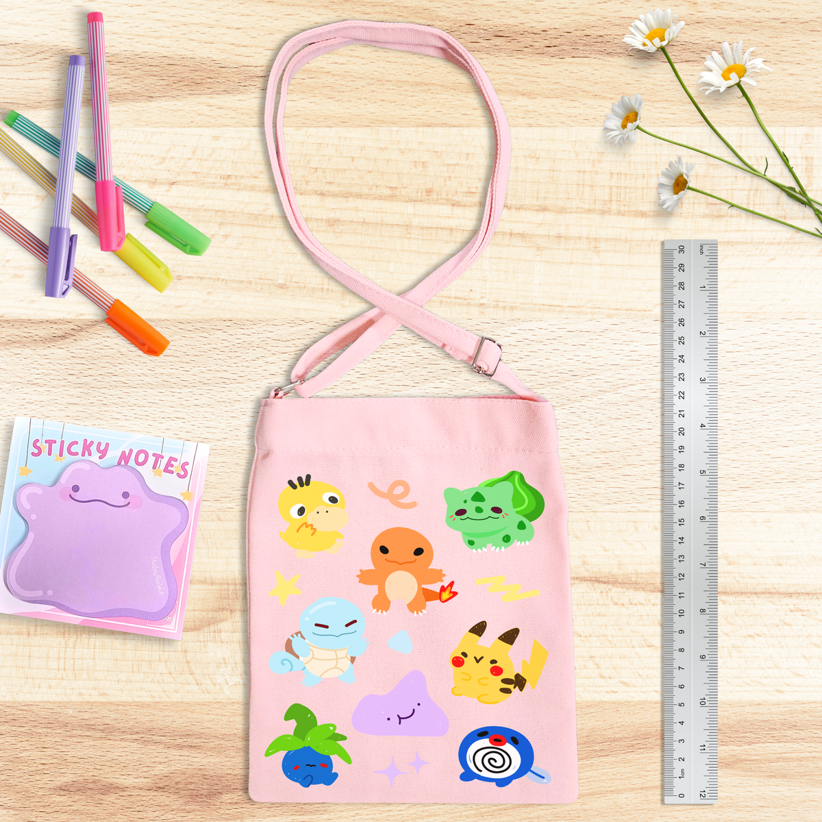Pocket Mon Canvas Satchel with Snap Button - PINK