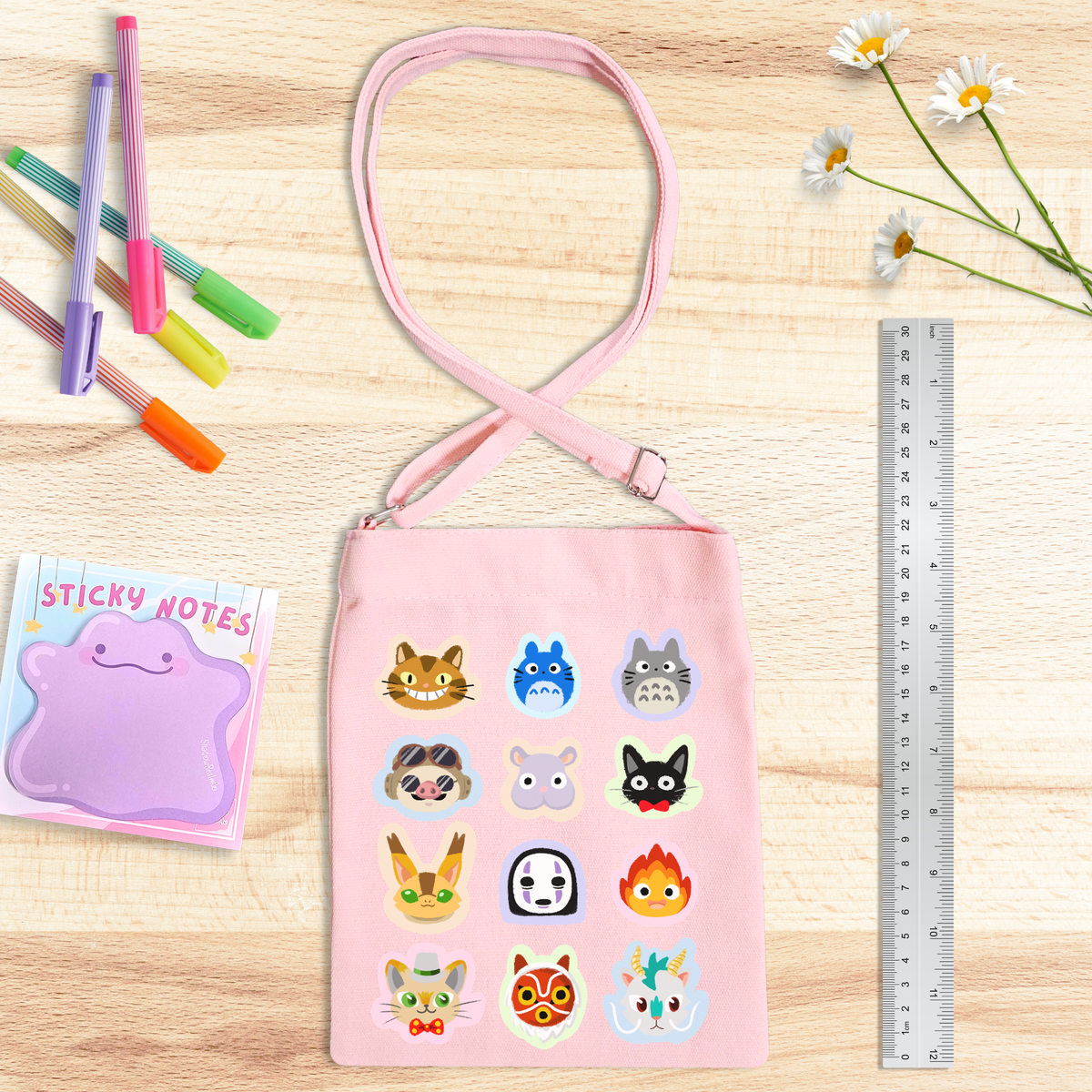 Ghibli Canvas Satchel with Snap Button - PINK