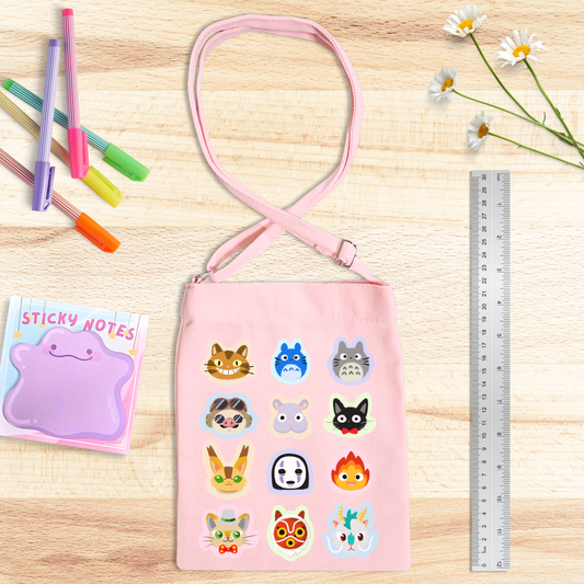 Ghibli Canvas Satchel with Snap Button - PINK