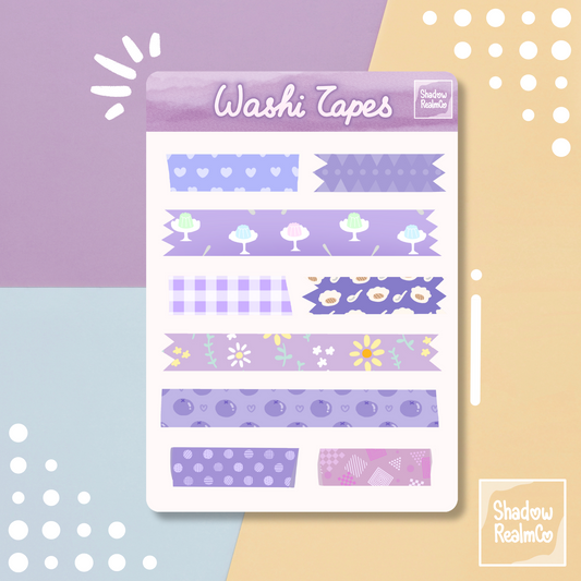Purple Washi Tapes Matte Sticker Sheet A6
