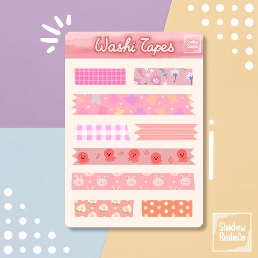 Pink Washi Tapes Matte Sticker Sheet A6