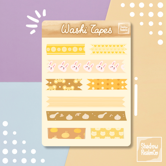 Yellow Washi Tapes Matte Sticker Sheet A6