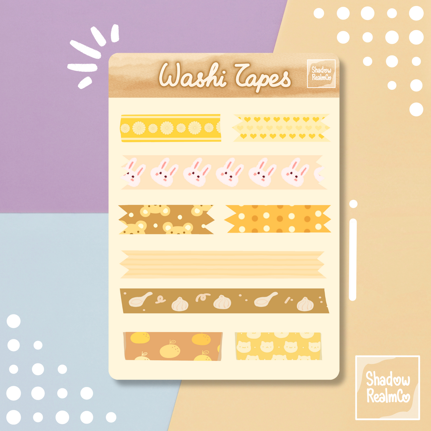 Yellow Washi Tapes | A6 Matte Sticker Sheet