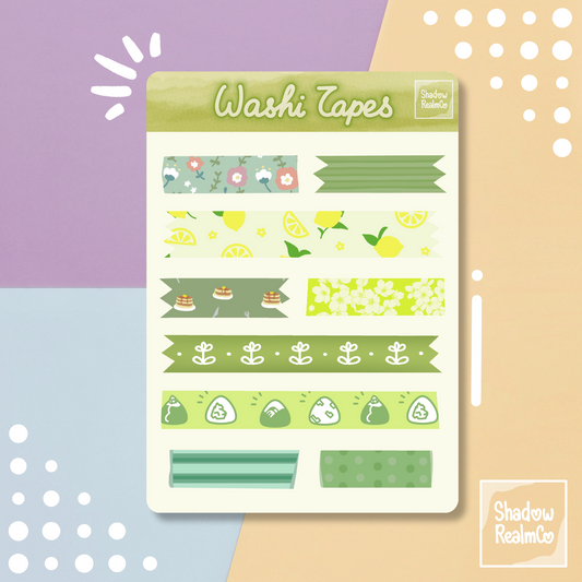 Green Washi Tapes Matte Sticker Sheet A6