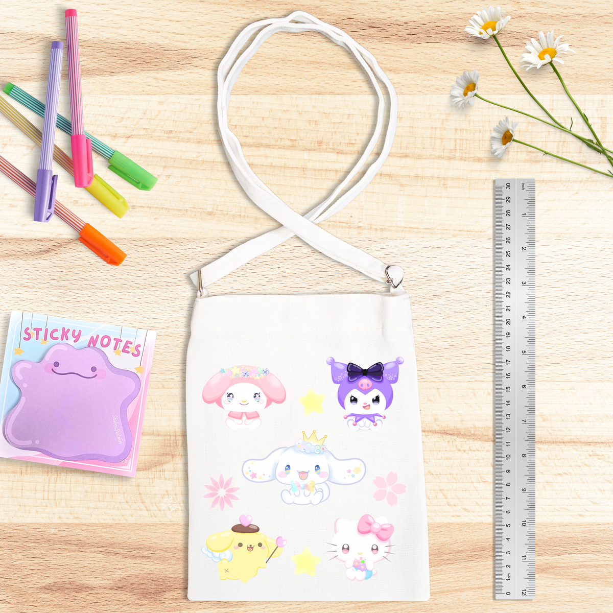 Sanrio Canvas Satchel with Snap Button - WHITE
