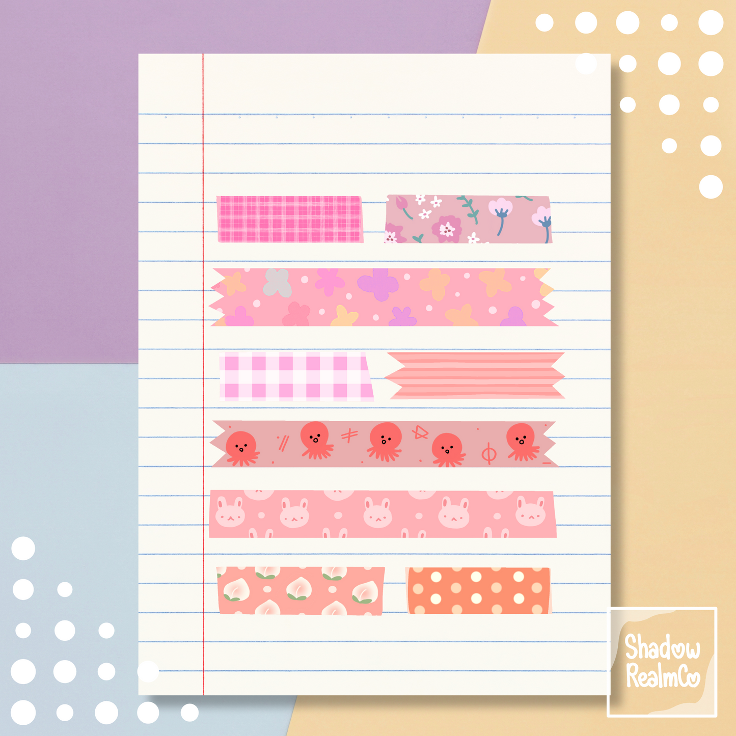 Pink Washi Tapes | A6 Matte Sticker Sheet