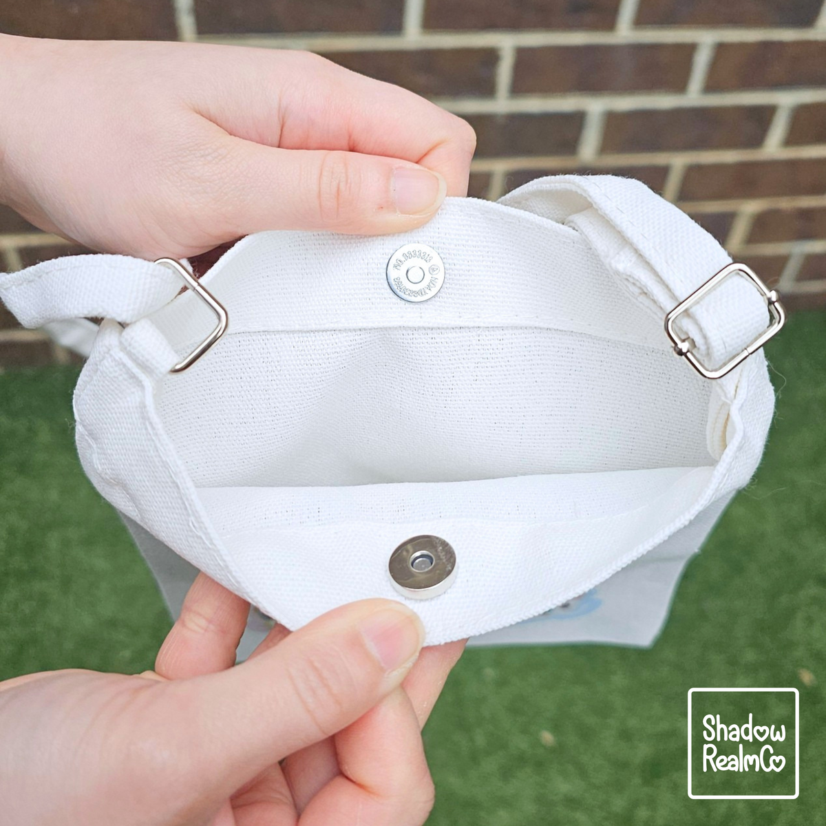 Pocket Mon Canvas Satchel with Snap Button - WHITE